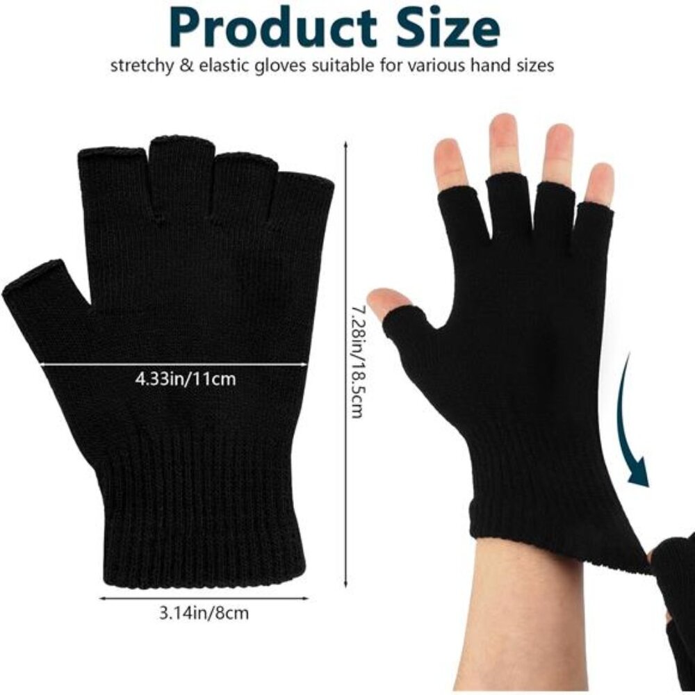 4 Pairs Fingerless Gloves for Women Men, Winter Knitted Half Finger - Picture 2 of 7